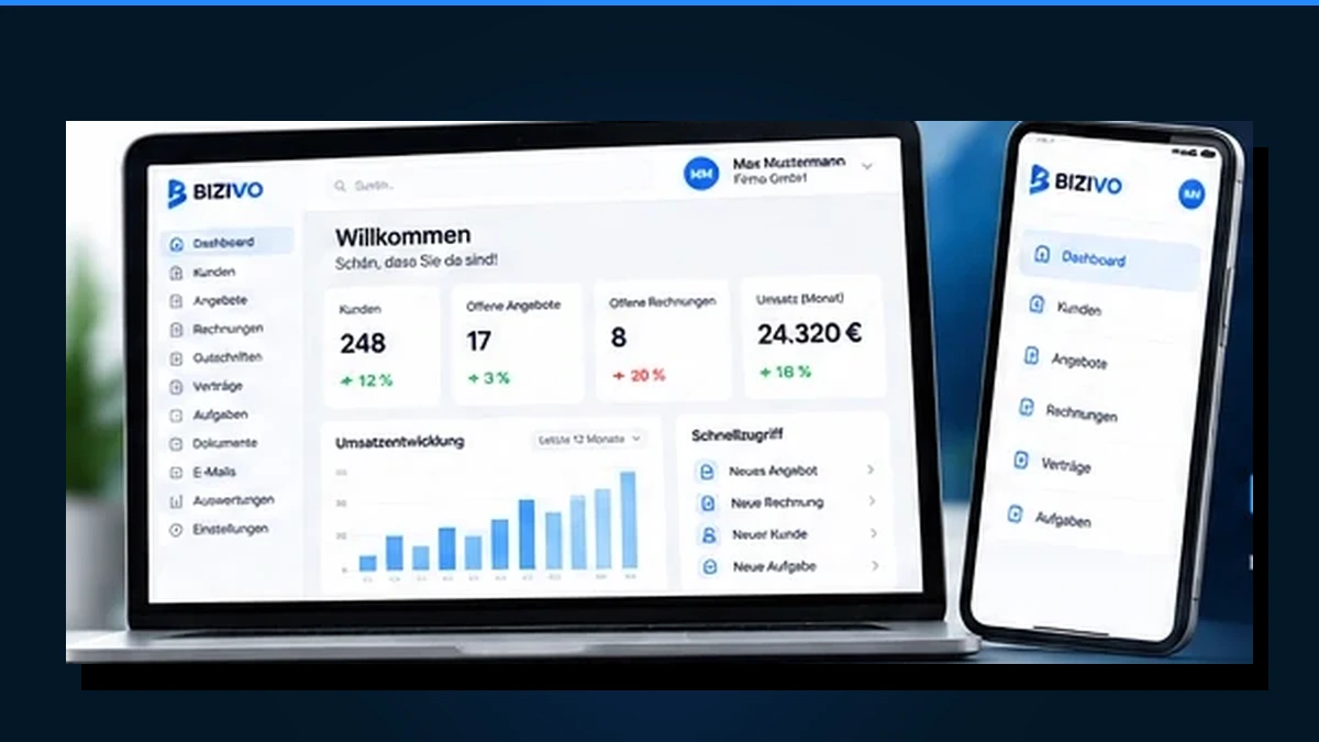 BIZIVO Unternehmenssoftware auf Desktop und Mobilgerät
